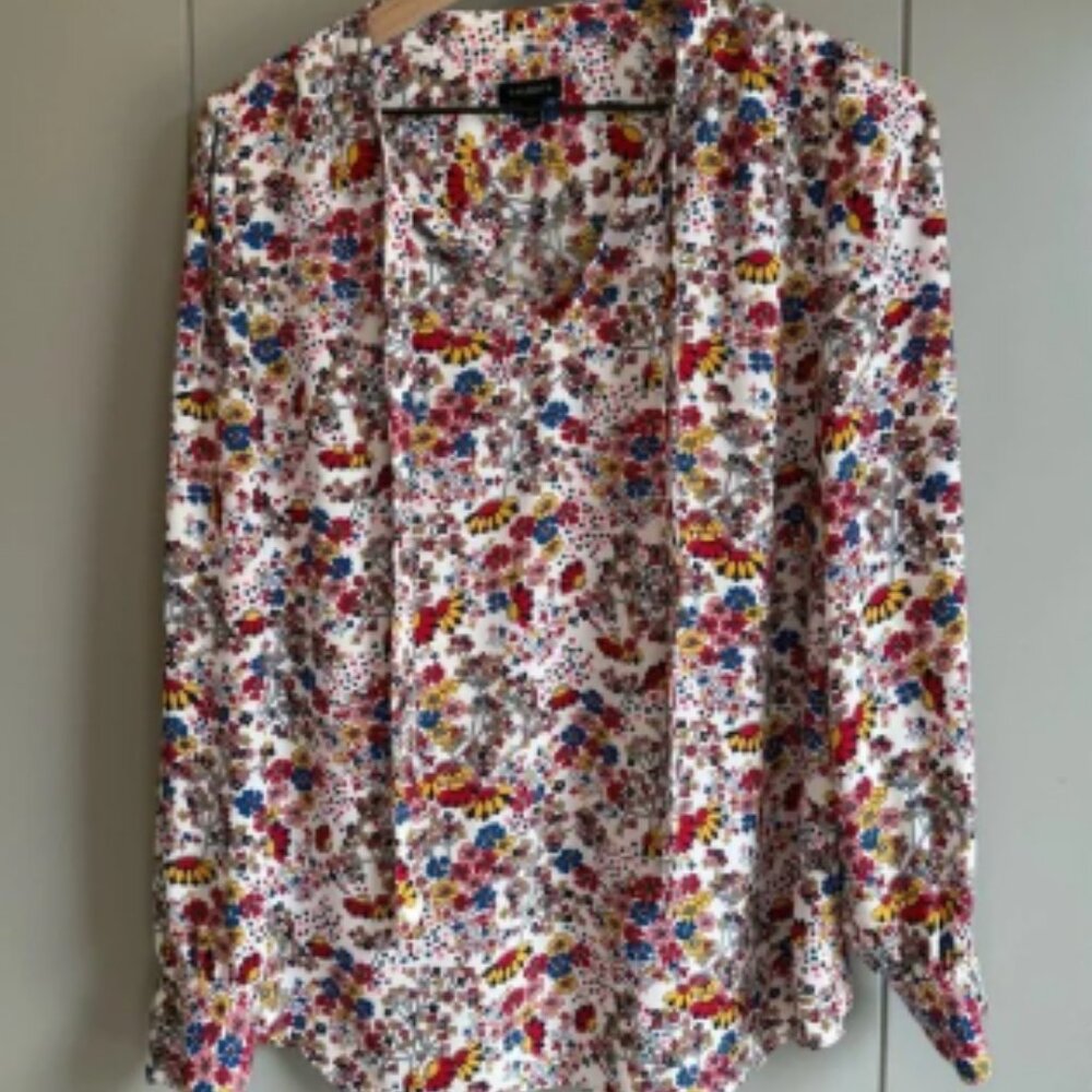 Talbots Meadow Floral Tie Neck Blouse Medium